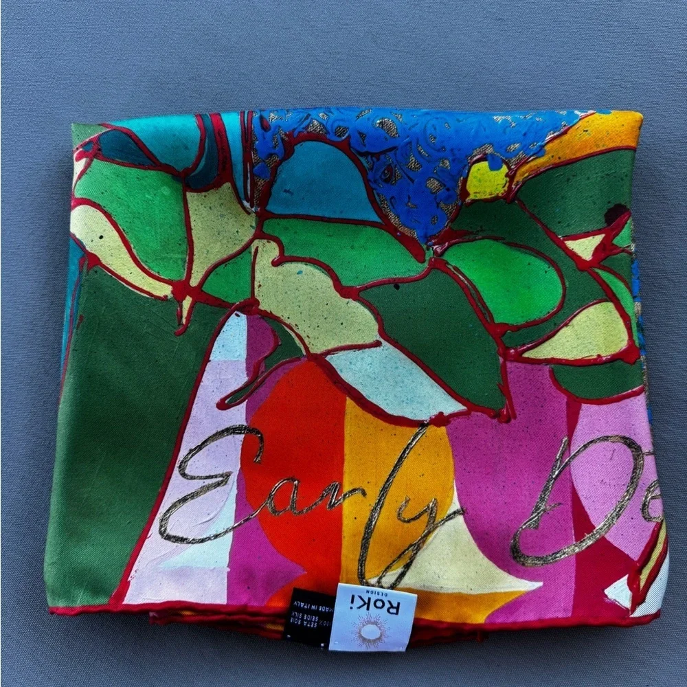 Roki Design Silk Scarf “Early Detection Saves Lives” Italian Silk Twill 35”